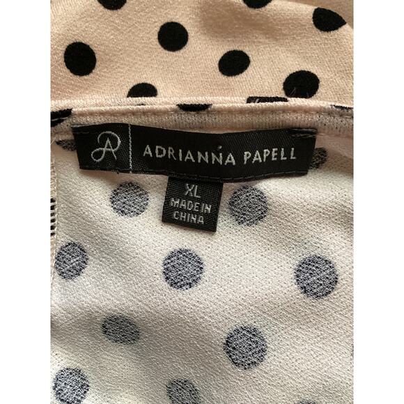 Adrianna Papell Beige Polka Dot Pullover Top Shirt XL Stretch Keyhole - Picture 5 of 6